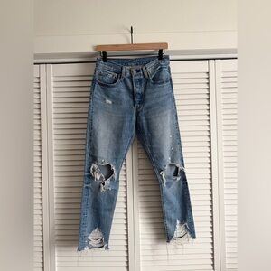 custom distressed Levi 501 jeans, skinny
